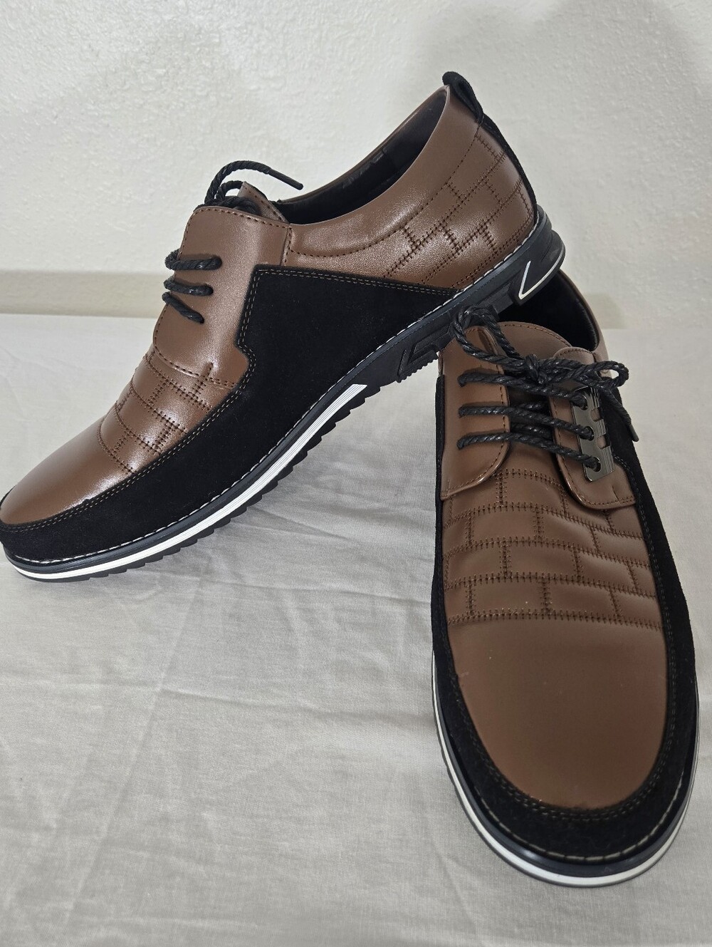 Gatsby Mens Brown/Black Faux Suede/Leather Lace-Up Shoes Career Casual, size 14